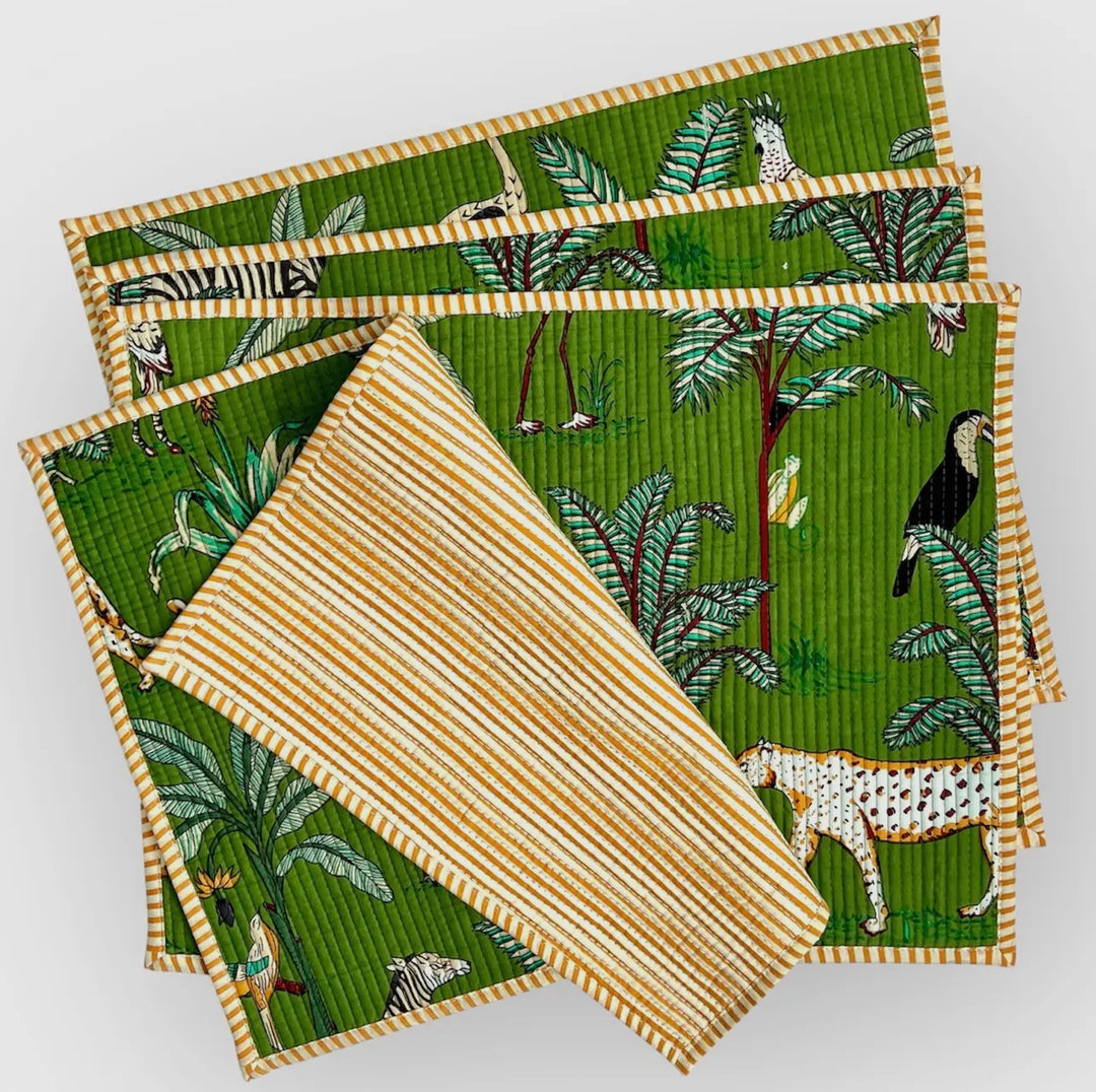 Placemats, Jungle pattern handmade 100% cotton-green