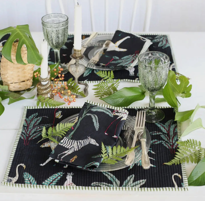 Placemats, Jungle pattern handcrafted 100% cotton-black