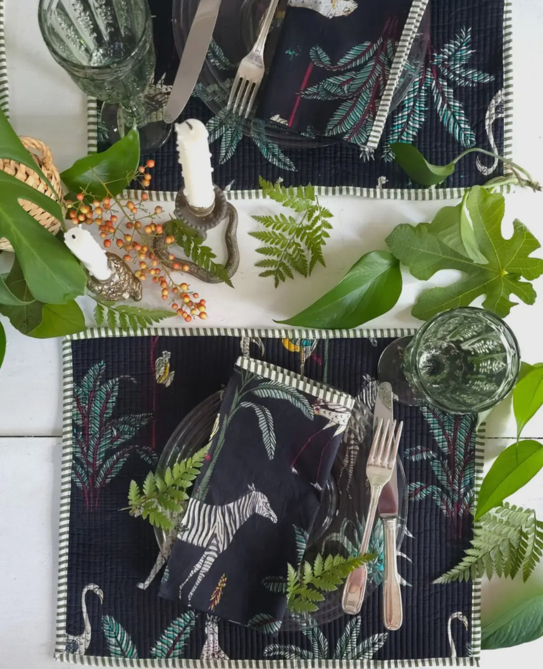 Placemats, Jungle pattern handcrafted 100% cotton-black