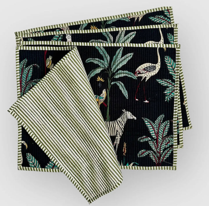 Placemats, Jungle pattern handcrafted 100% cotton-black