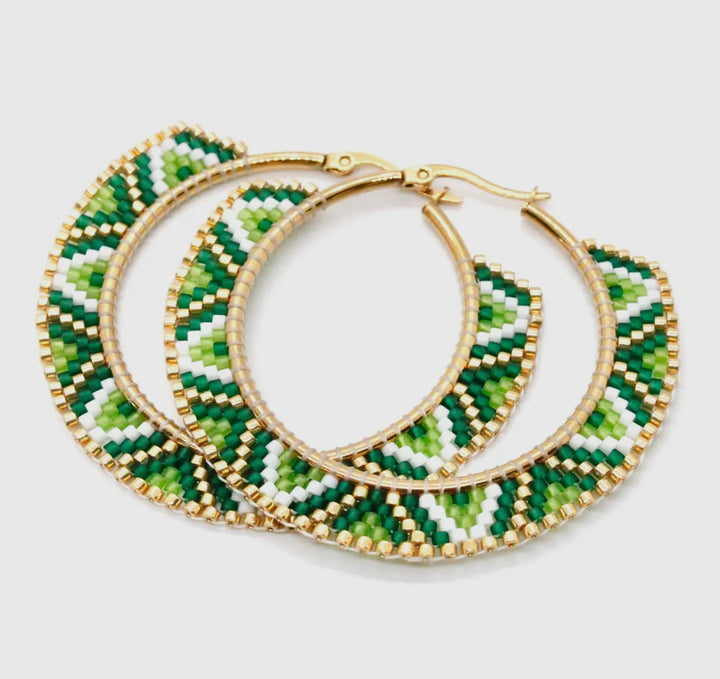 Miyuki Seed Bead Geometric Earrings-Emerald