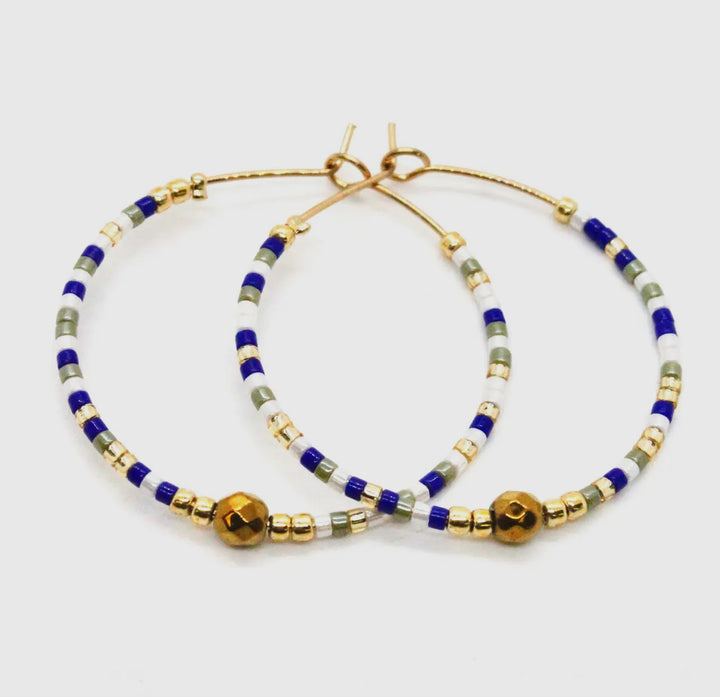 Miyuki Seed Bead Light Hoop Earrings-Blue