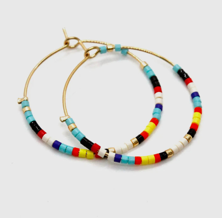 Miyuki Seed Bead Hoop Earrings-Rainbow mix