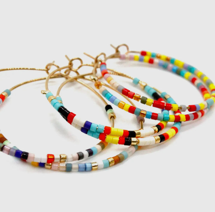 Miyuki Seed Bead Hoop Earrings-Rainbow mix