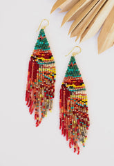 Sundance Sunrise Seed Bead Earrings-Green/Red/Yellow