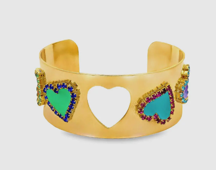 Crystal Hearts Cuff Bracelet