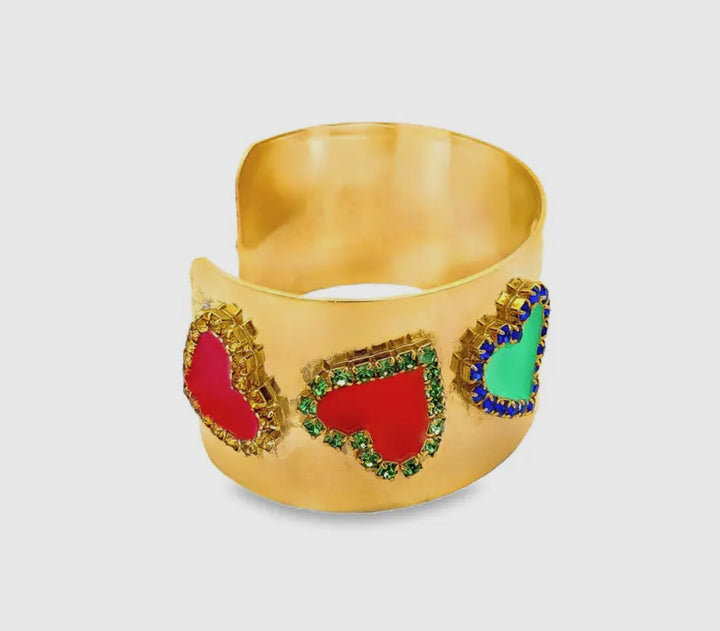 Crystal Hearts Cuff Bracelet