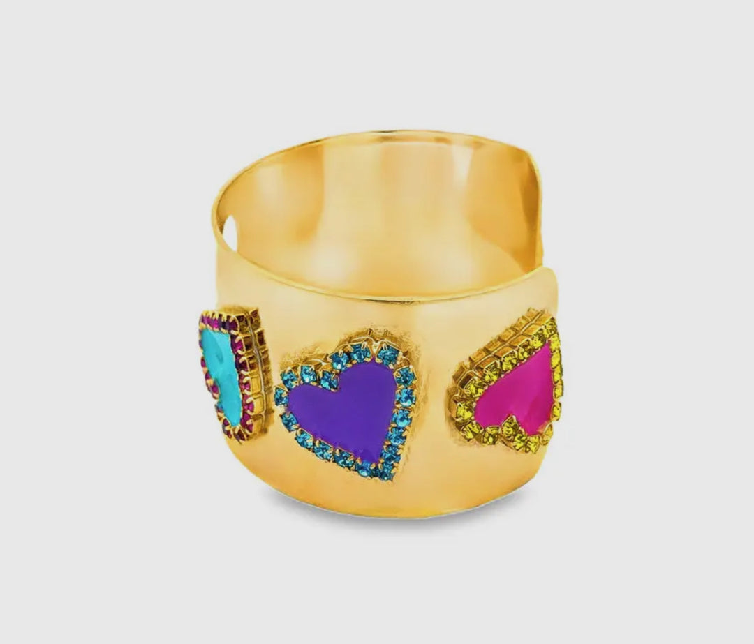 Crystal Hearts Cuff Bracelet