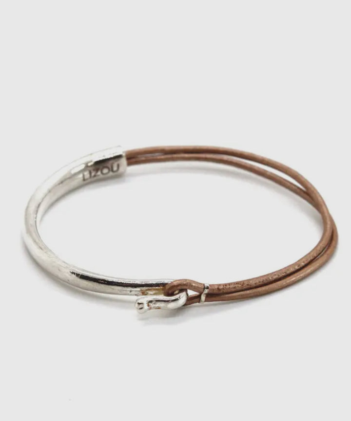 Leather and Sterling Silver Bangle Bracelet-brown