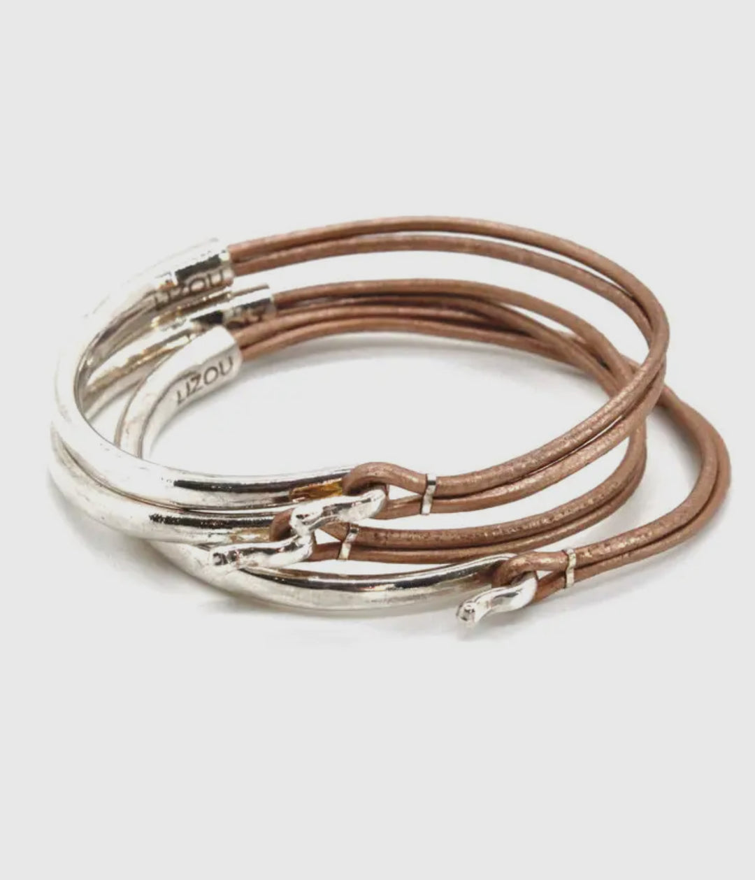 Leather and Sterling Silver Bangle Bracelet-brown