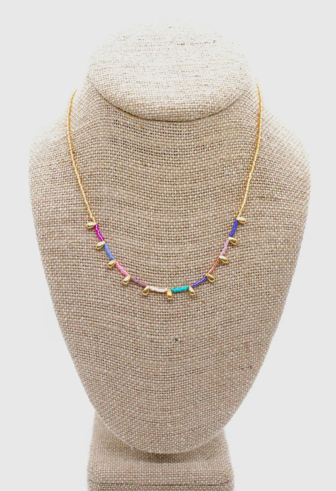 Seed Bead Necklace with Gold Droplets-pastel