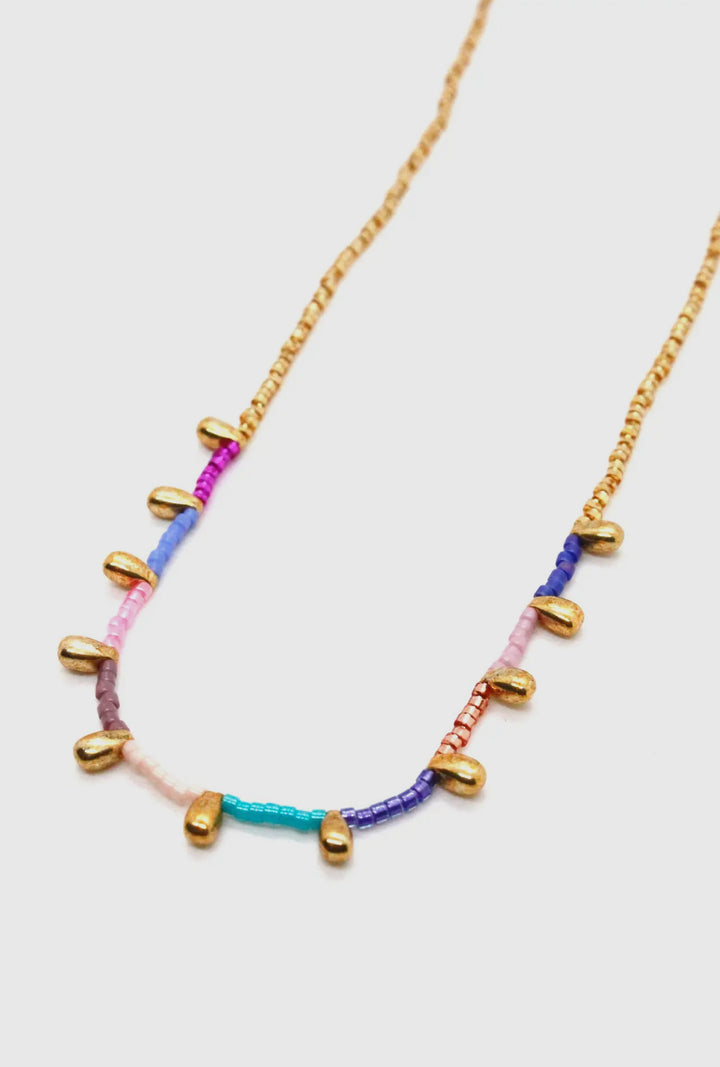 Seed Bead Necklace with Gold Droplets-pastel