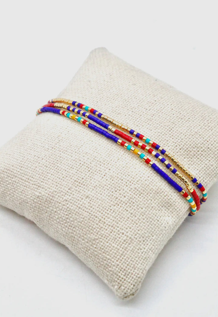 Miyuki Seed Bead Triple Row Adjustable Bracelet-Navy mix