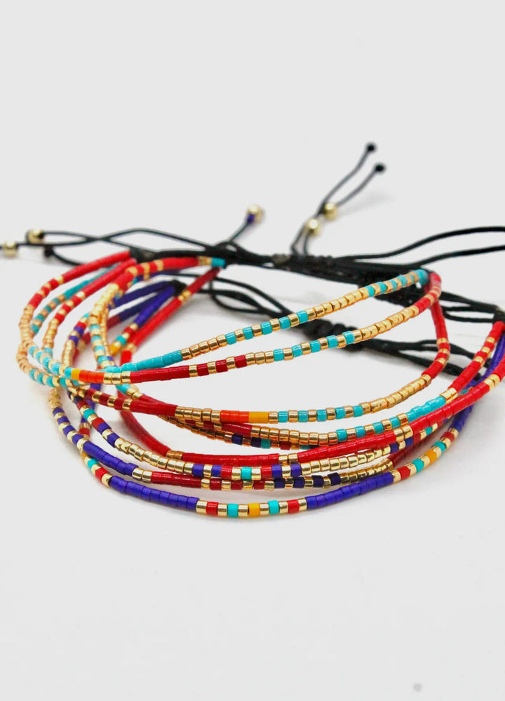 Miyuki Seed Bead Triple Row Adjustable Bracelet-Navy mix