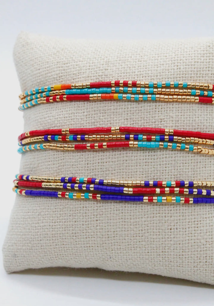 Miyuki Seed Bead Triple Row Adjustable Bracelet-Navy mix