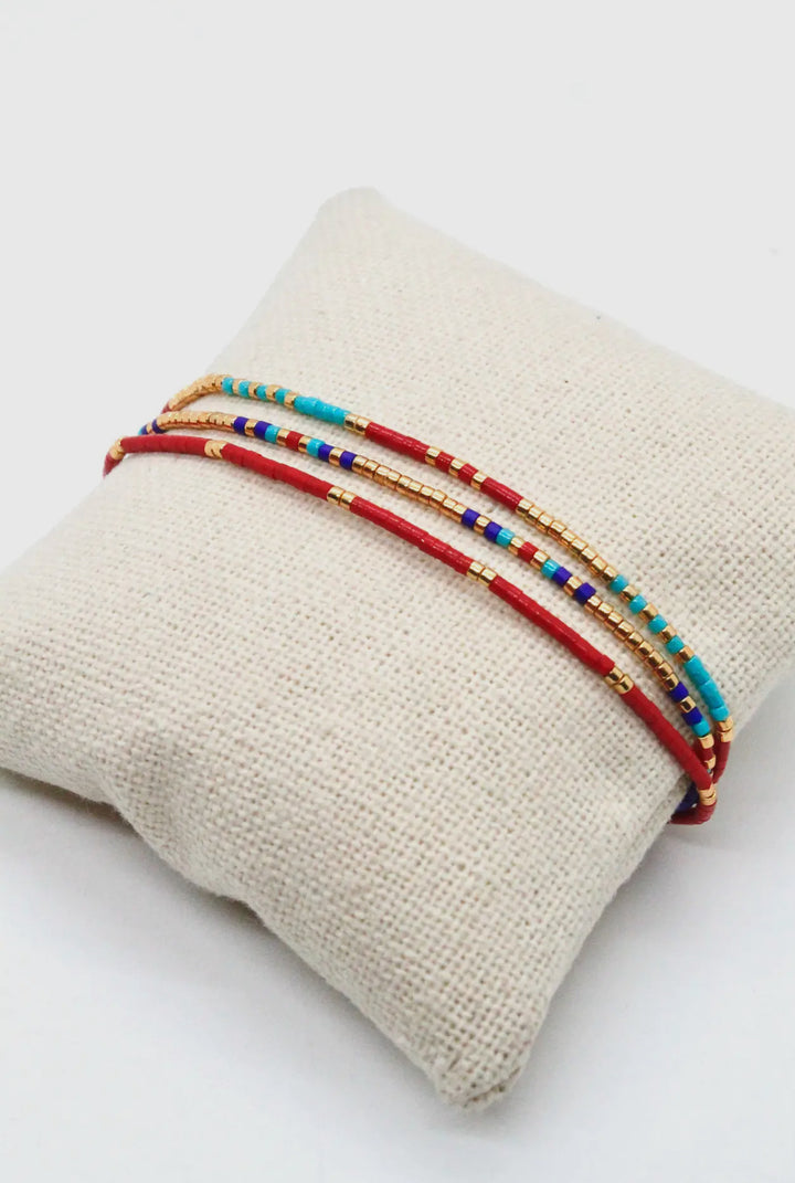 Miyuki Seed Bead Triple Row Bracelet-Red mix