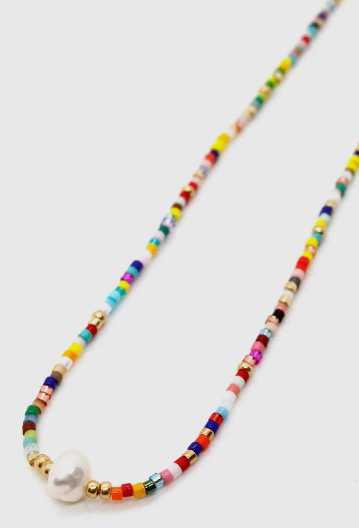 Freshwater Pearl and Miyuki Bead Necklace-Rainbow