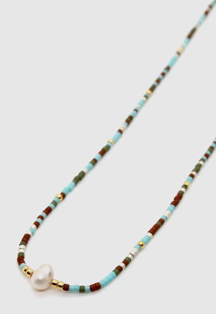 Freshwater Pearl and Miyuki Bead Necklace-Turquoise mix