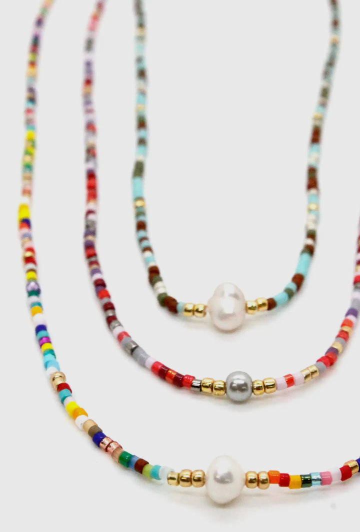 Freshwater Pearl and Miyuki Bead Necklace-Rainbow