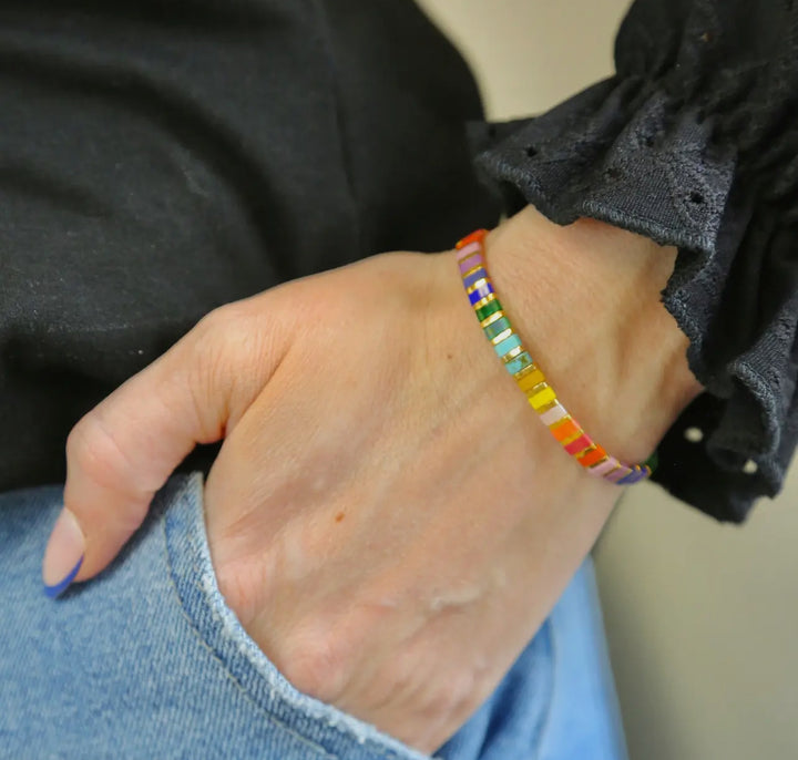 Tile Bead Bracelet-Rainbow