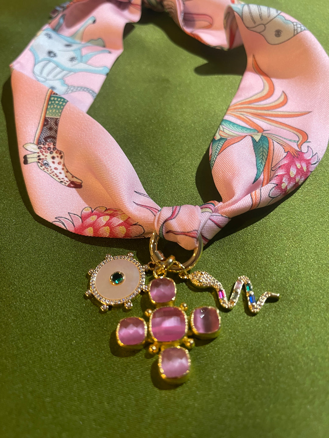 Scarf Charm Necklace-Powder Pink