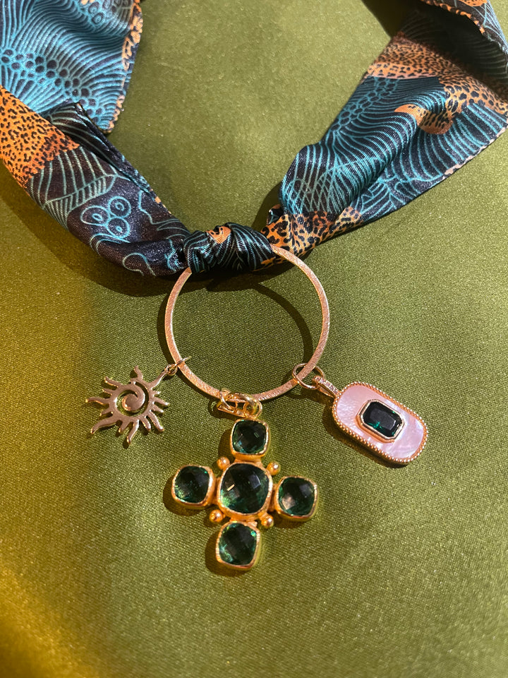 Scarf Charm Necklace-Green Leopard