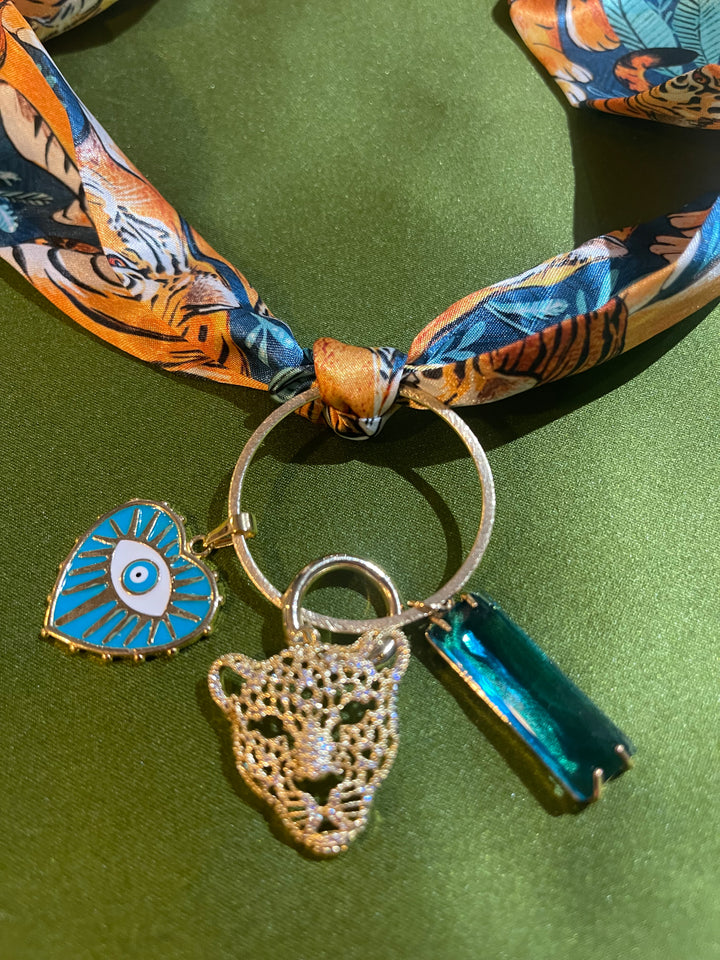 Scarf Charm Necklace-Teal Tiger