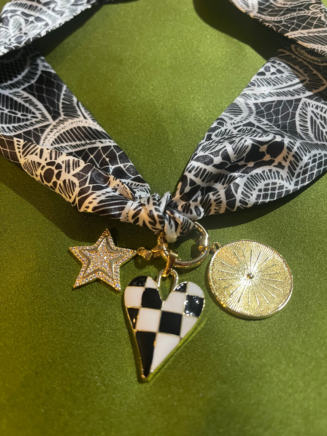 Scarf Charm Necklace-Harlequin Black and White