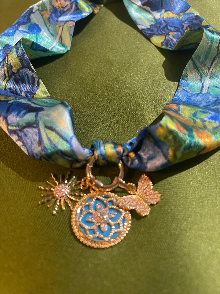 Scarf Charm Necklace-Blue Iris