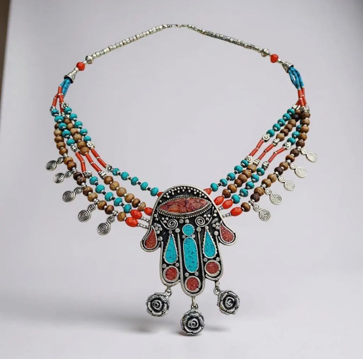 Evil Eye and Hamsa Turquoise Necklace