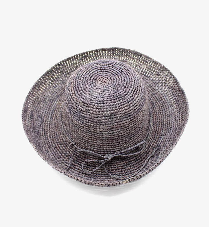 Crochet Straw Sun Hat 3" Brim-Lavender