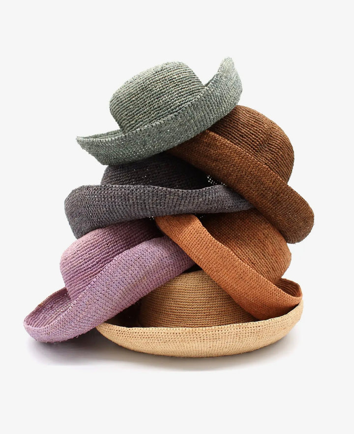 Crochet Straw Sun Hat 3" Brim-Lavender