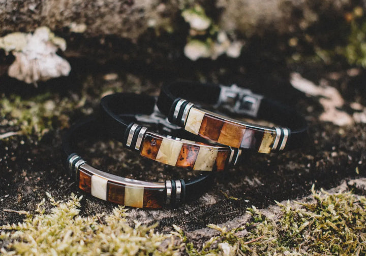 Unisex Black Leather and Amber Bracelet