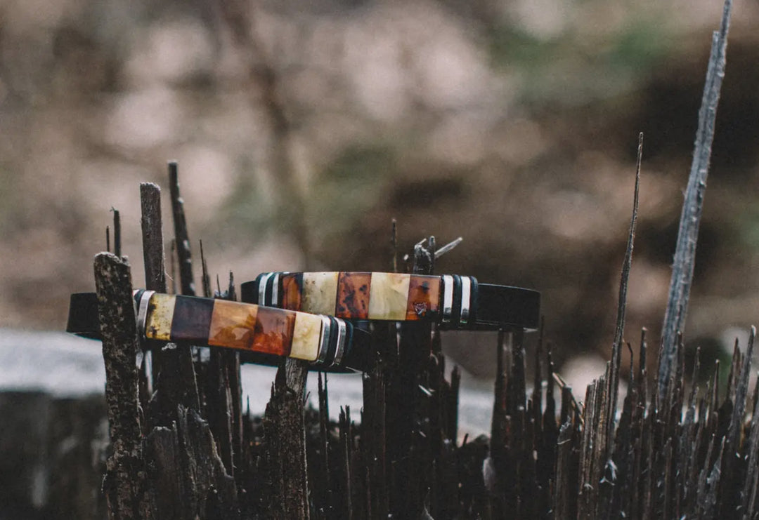 Men's Black Leather and Baltic Leather Bracelet