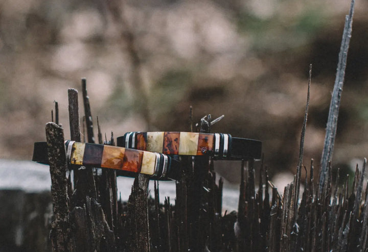 Men's Black Leather and Baltic Leather Bracelet