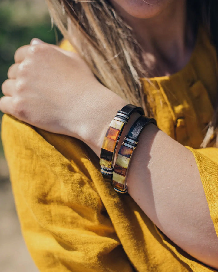 Men's Black Leather and Baltic Leather Bracelet