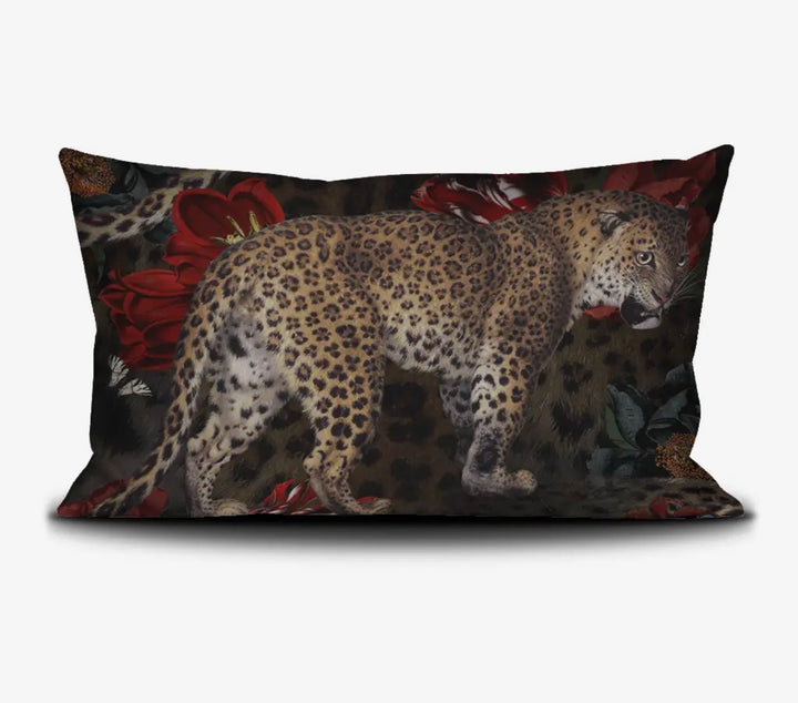 Velvet Printed Lumbar Pillow-Leopard