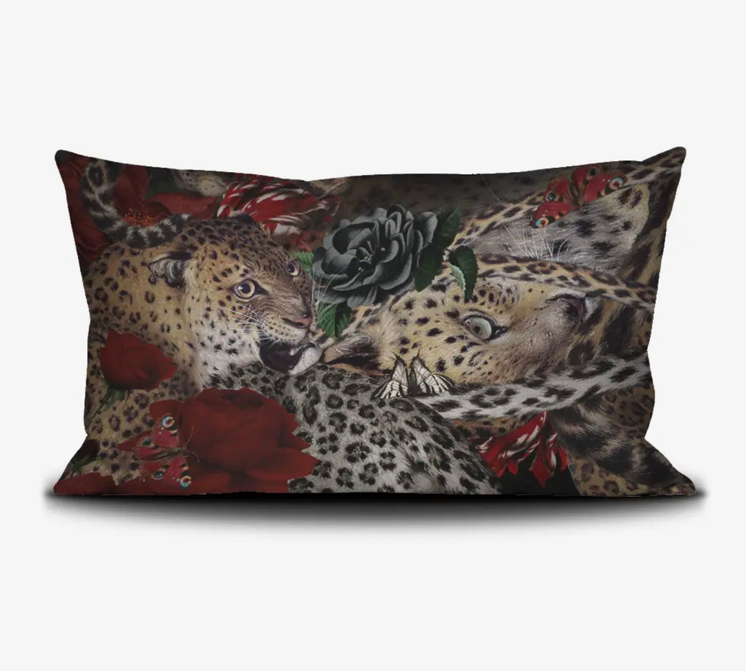 Velvet Printed Lumbar Pillow-Leopard