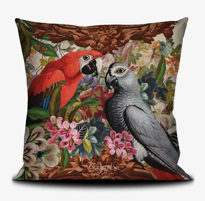 Velvet Printed Throw Pillow-Parrots