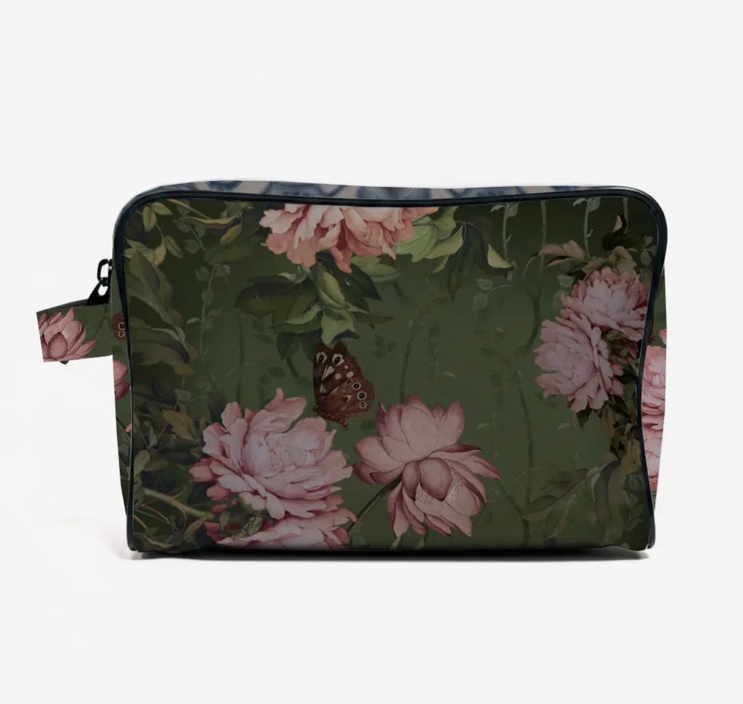 Velvet Toiletry Kit-Green Floral