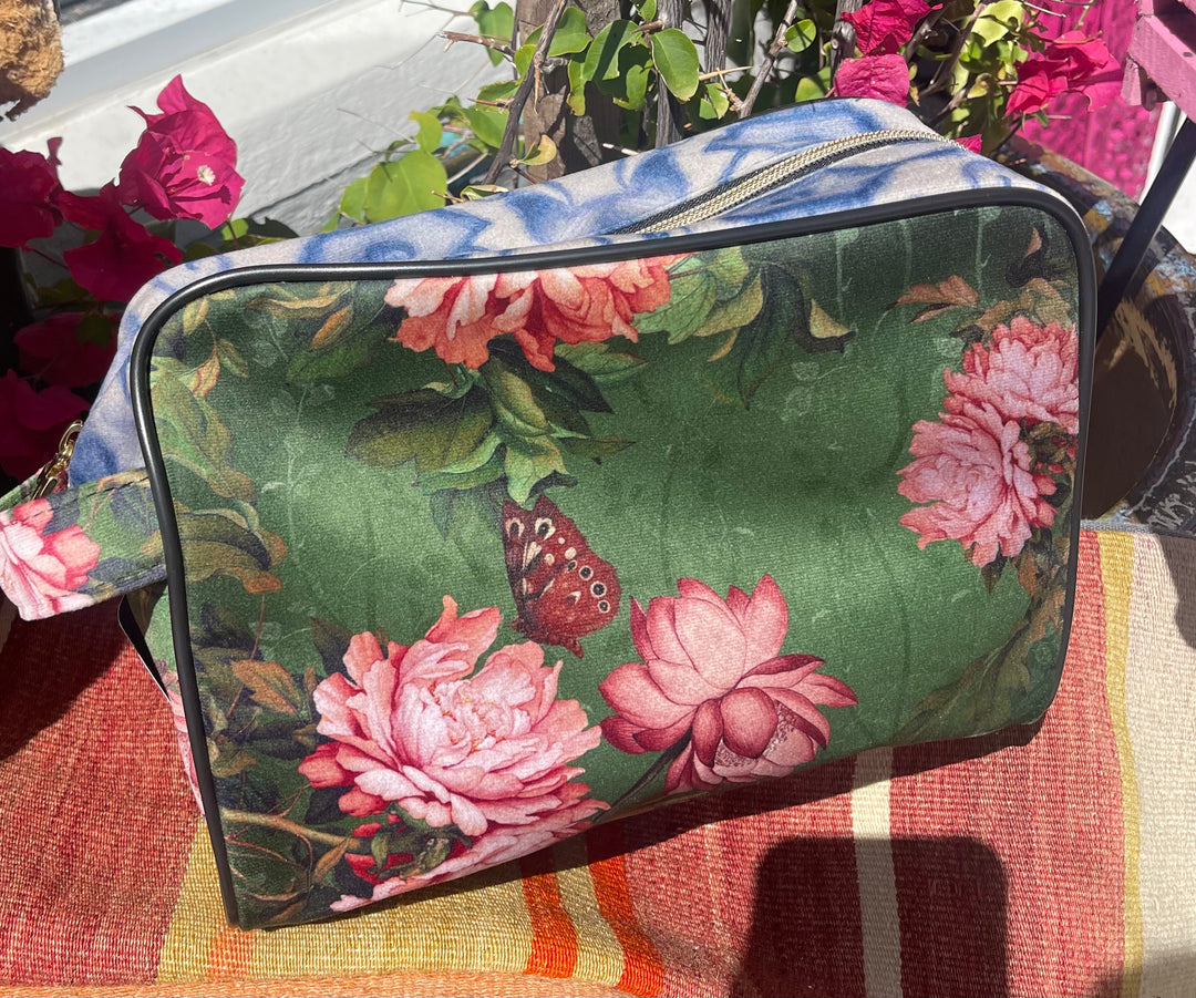 Velvet Toiletry Kit-Green Floral