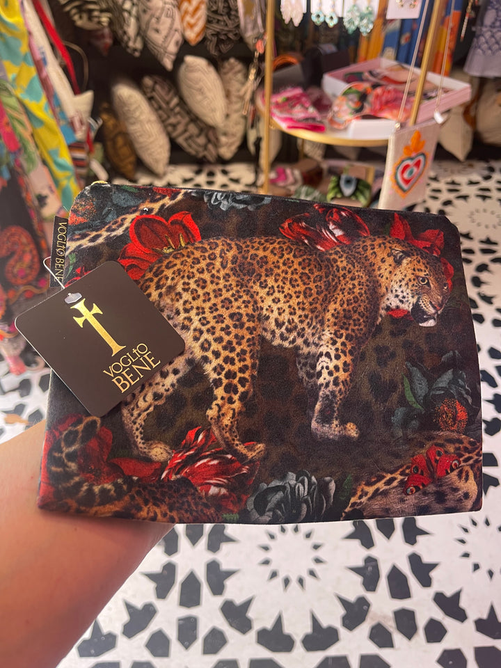 Velvet Printed Cosmetic Bag-Leopard