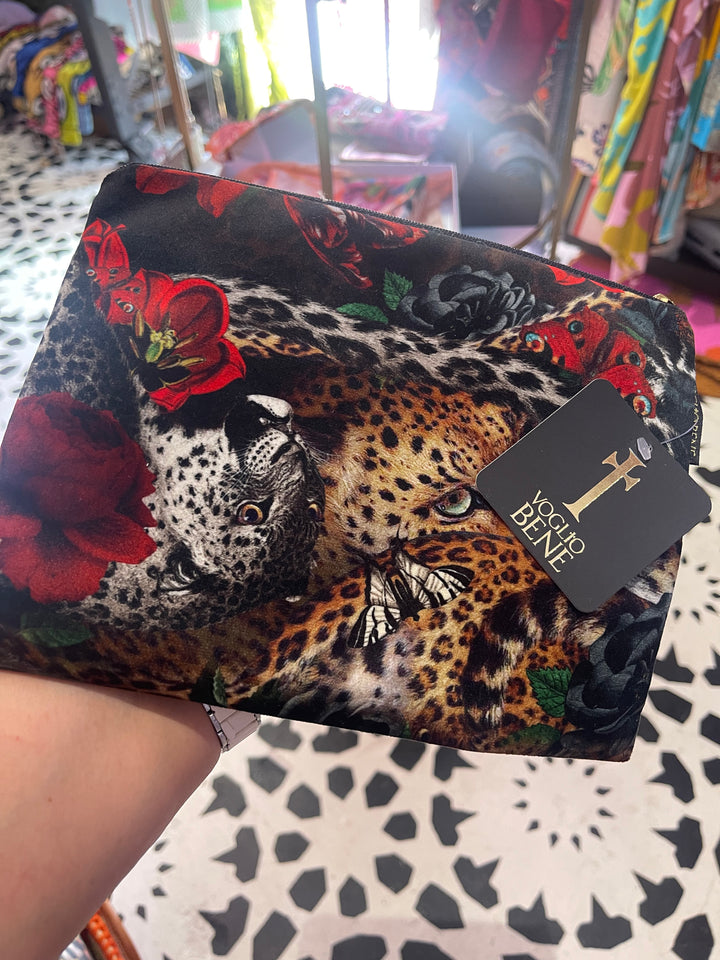 Velvet Printed Cosmetic Bag-Leopard
