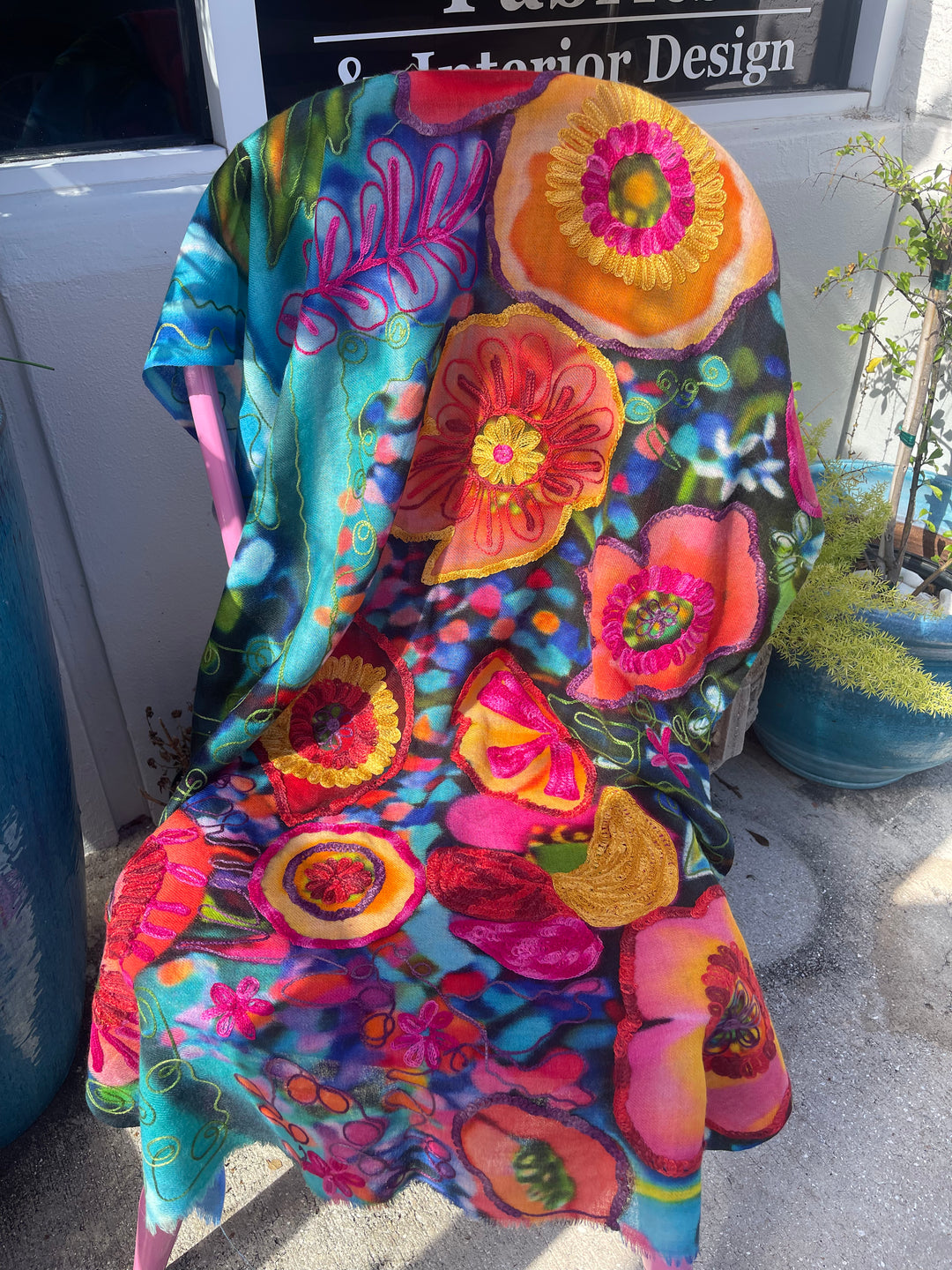 Hand Embroidered Cashmere and Silk Pashmina Shawl