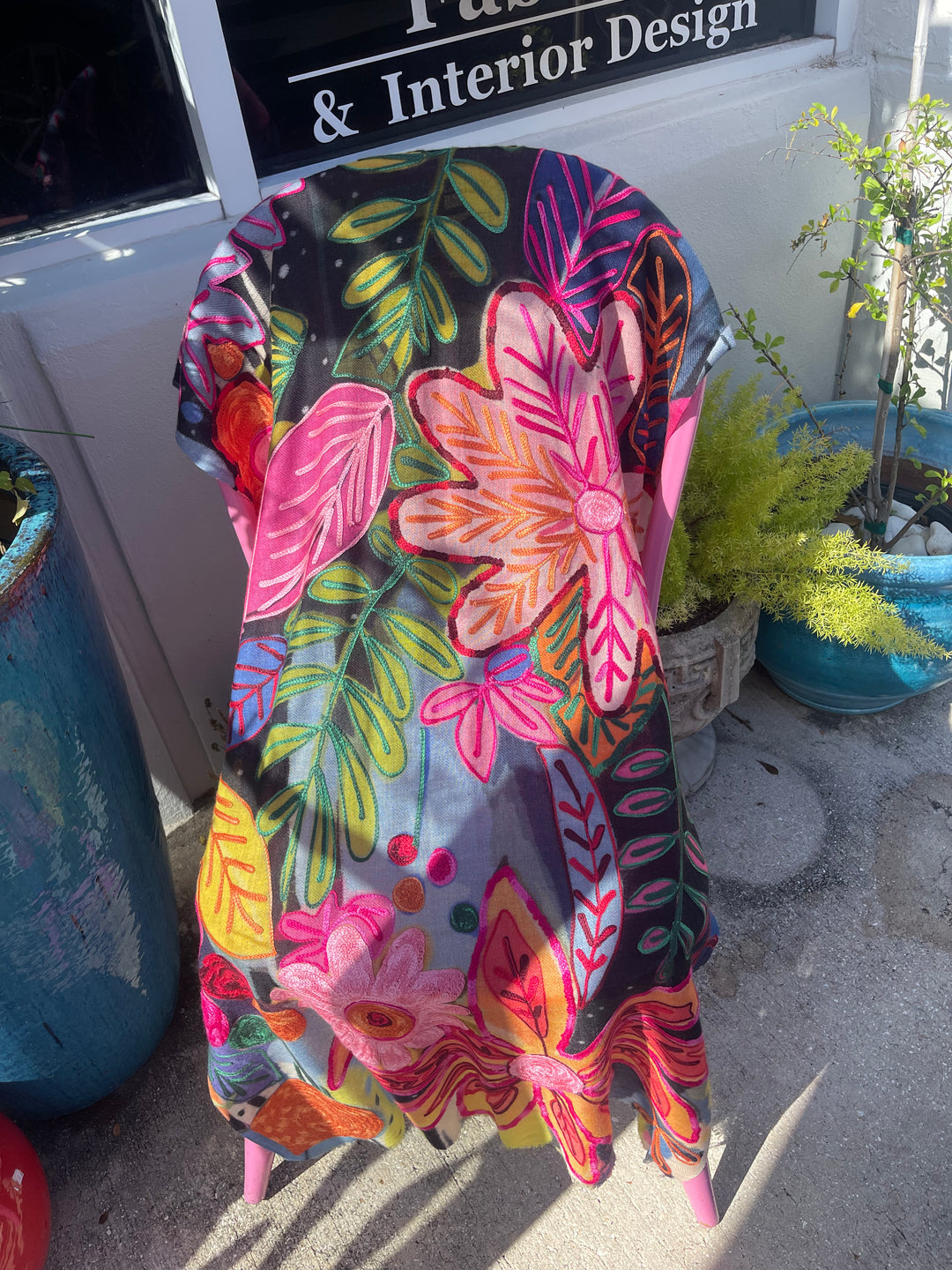 Hand Embroidered Cashmere and Silk Shawl