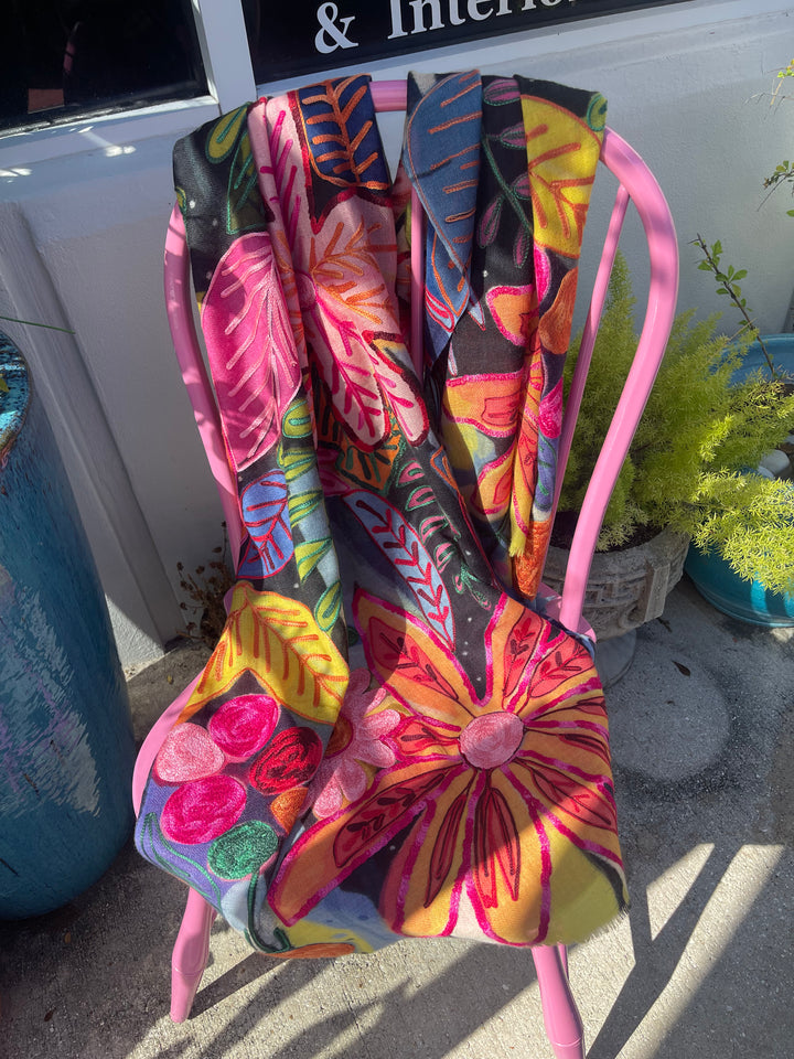 Hand Embroidered Cashmere and Silk Shawl
