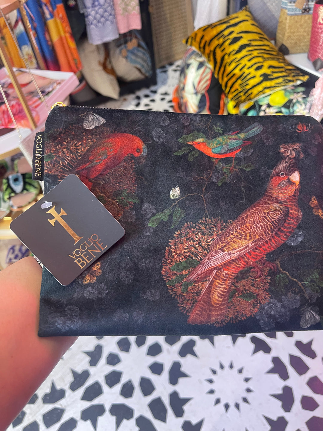 Velvet Printed Cosmetic Bag-Cockatoo