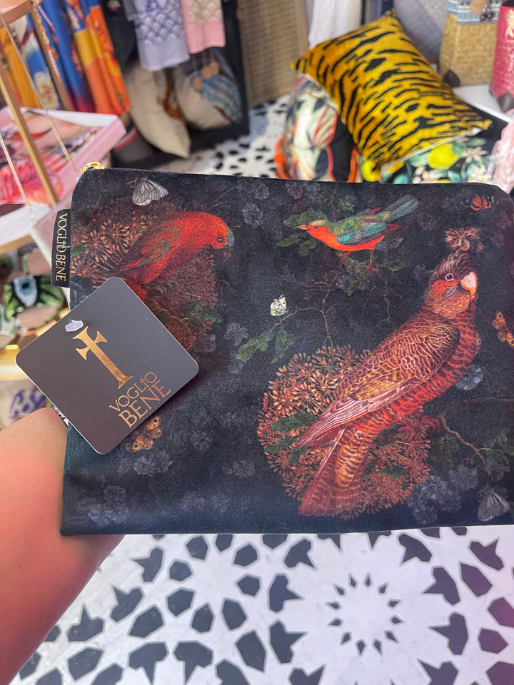 Velvet Printed Cosmetic Bag-Cockatoo