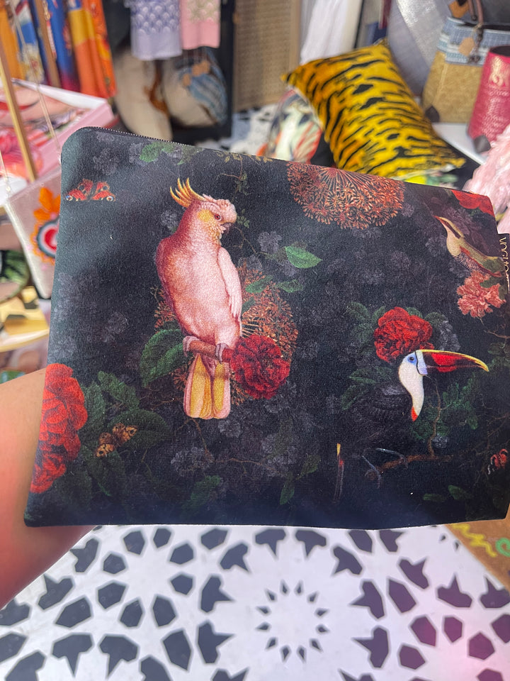 Velvet Printed Cosmetic Bag-Cockatoo