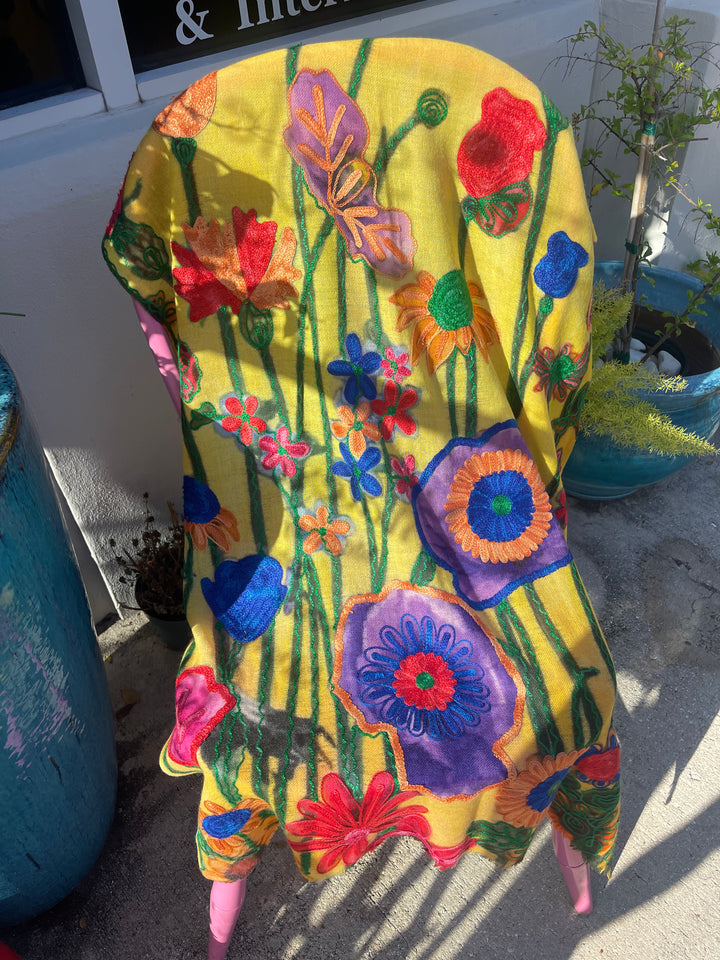 Hand Embroidered Cashmere and Silk Shawl